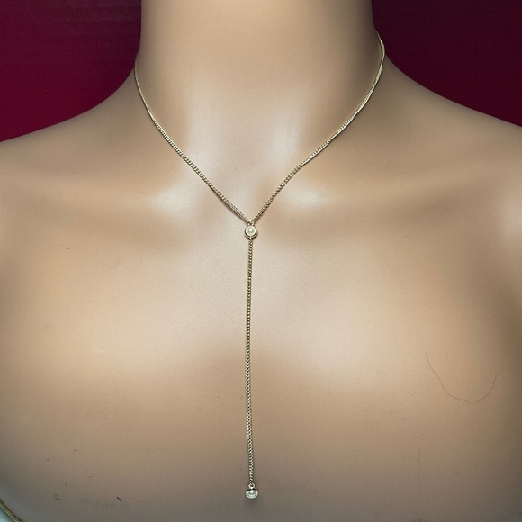 Sterling Silver Gold Tone Lariat Style Necklace. 17.5” to 20.5 inches long - Picture 1 of 4